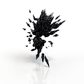 Black Crystal Fragmented Structure With Shattered Pieces On White Reflective Background