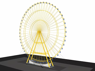 Yellow Ferris Wheel Amusement Park Ride With Spoke Design And Cabins 3d model