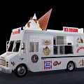 White Ice Cream Truck With Top Cone Decorations Side Graphics And Signage