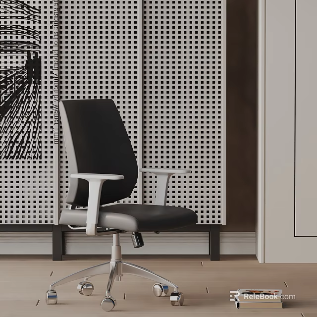 Ergonomic Modern Office Chair With Black Upholstered Seat And Silver Metal Frame 3d model 