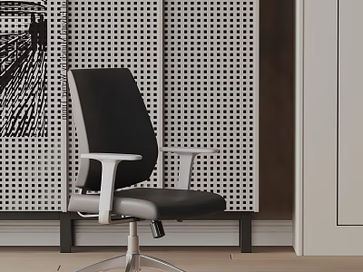 Ergonomic Modern Office Chair With Black Upholstered Seat And Silver Metal Frame 3d model
