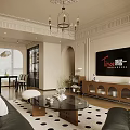 Vintage Solid Wood TV Cabinet With Arched Glass Doors For Elegant French Living Room