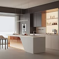 Modern Open Kitchen Interior Design With Island Counter Cabinets And Pendant Lights