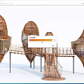 Unique Egg Shaped Modern Wooden House With Connected Bridges And Stairs