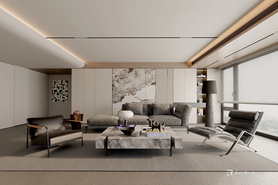 Contemporary Living Room Interior With Gray Sofa Coffee Table And Artwork 3d model 