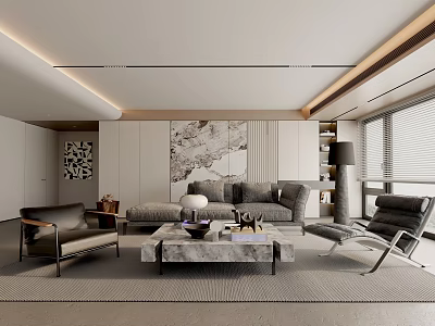 Contemporary Living Room Interior With Gray Sofa Coffee Table And Artwork 3d model