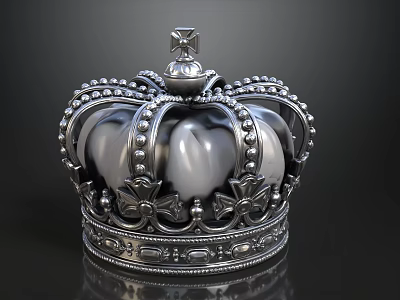 Silver Royal Crown With Ornate Metallic Design And Jeweled Details 3d model