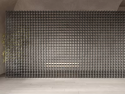 Modern Geometric Metal Grid Room Divider With Light Filtering And Green Plant In Interior 3d model