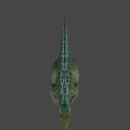 Game Movie Character Green Scaly Dinosaur with Blue Eyes Sharp Teeth Open Mouth Spiked Back