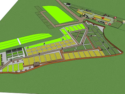 Bridge Integrated Urban Planning Layout With Green Spaces And Yellow Plots 3d model