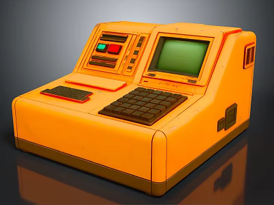 Vintage Orange Electronic Device With Green Screen Keyboard And Control Buttons 3d model
