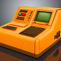 Vintage Orange Electronic Device With Green Screen Keyboard And Control Buttons