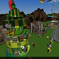 Colorful Cartoon Scene with Palm Trees Carousel Balloons Open Book and Playful Characters