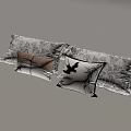Decorative Cushions With Butterfly Bamboo And Bird Patterns In Neutral Tones 3d model