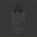 Medieval Stone Tower Architecture With Pitched Roof Weathered Walls And Small Windows