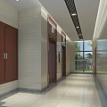 Modern Elevator Corridor With Stone Walls Tiled Floor And Natural Light View 3d model