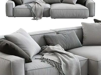 Cozy Modern Gray Two Seater Sofa With Plush Pillows And Soft Blanket 3d model