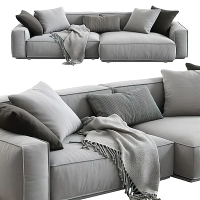 Cozy Modern Gray Two Seater Sofa With Plush Pillows And Soft Blanket 3d model