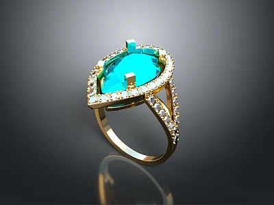 Gold Ring With Large Blue Gemstone And Small Diamond Decorations For Daily Life 3d model