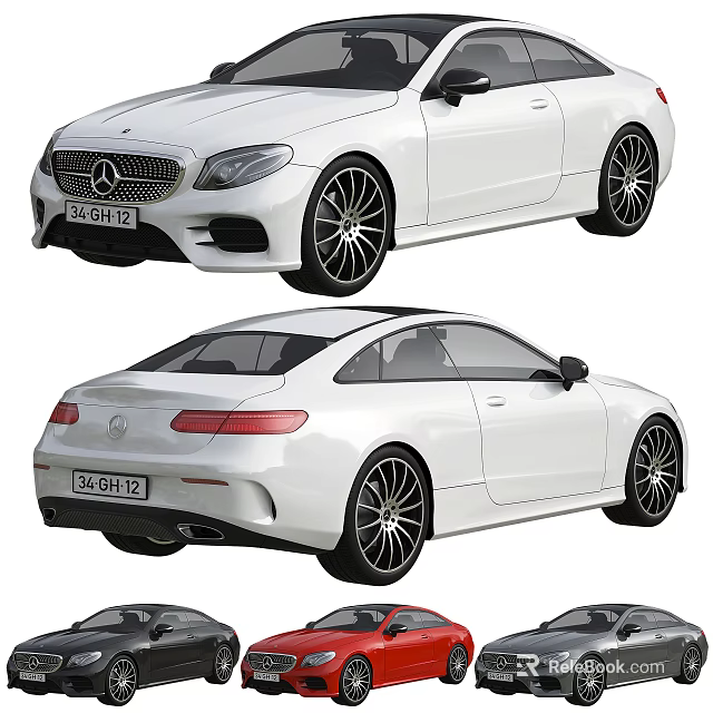 White Mercedes Benz Coupe Exterior Design With Front And Rear Views 3d model 