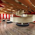 Traditional Cultural Center Interior With Wooden Floors Wall Decorations And Chinese Inscriptions