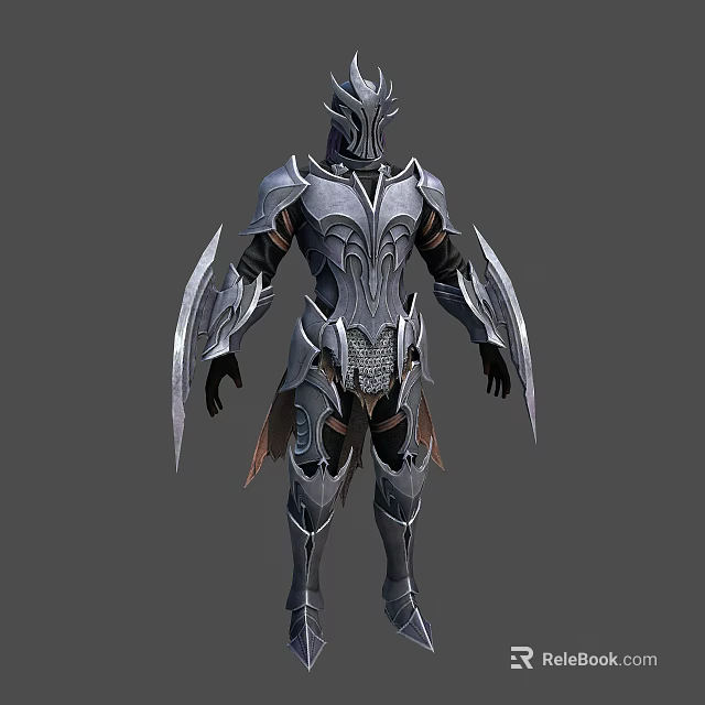 Fantasy Warrior Character With Silver Detailed Armor And Winged Shoulder Design 3d model 