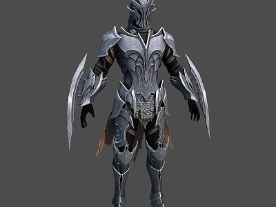 Fantasy Warrior Character With Silver Detailed Armor And Winged Shoulder Design 3d model