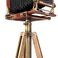 Vintage Cameras With Wooden Metal Structure And Tripod Displayed In Different Angles