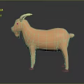 Orange Goat Doll With Low Poly Design White Horns Black Hooves And Grey Background Reflection