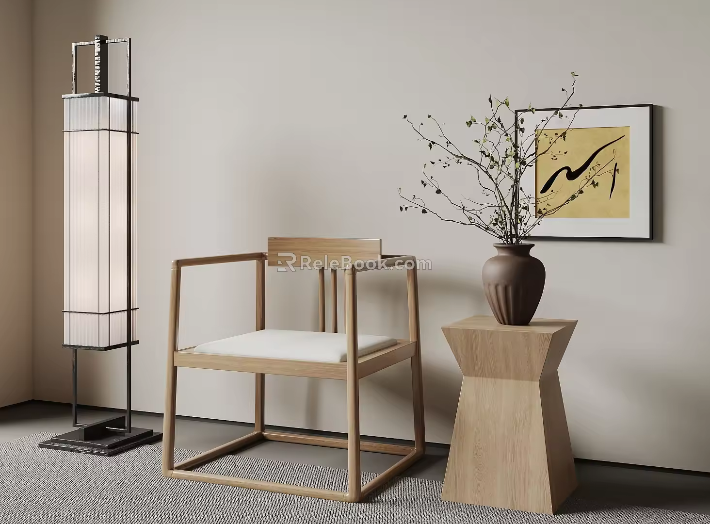 Modern Middle Ancient Style Leisure Chair Circle Chair Floor Lamp Side 3d model