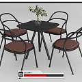 Modern Dining Table Set with Black Square Table Four Curved Back Chairs Pink Padded Seats 3d model