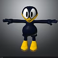 Cartoon Duck Like Character With Dark Blue Body Yellow Beak And Outstretched Arms