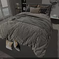 Cozy Double Bed With Gray Duvet Pillows Bedside Table Lamp And Window View
