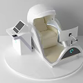 Modern Futuristic Recliner With Console Display And Comfortable Beige Seat