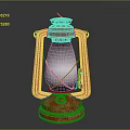 Antique Red Kerosene Lantern With Metal Frame And Glass Shade On Dark Background