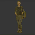 Woman Wearing Black Top Jeans And Boots Carrying Bag Against Gray Background