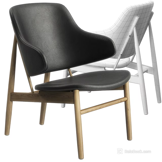 Black Leather Accent Chair With Wooden Legs And White Mesh Design 3d model 