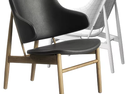 Black Leather Accent Chair With Wooden Legs And White Mesh Design 3d model