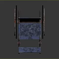 Blue Wheelchair With Metal Frame And Spoked Wheels On Dark Surface