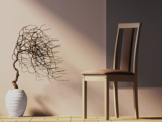 Modern Single Chair Solid Wood Furniture Chair Stool 3d model