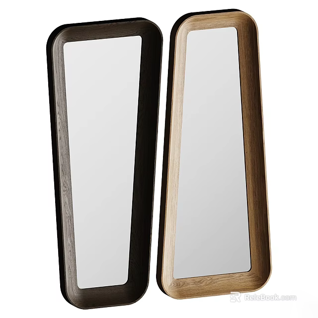Modern Minimalist Mirrors with Black and Light Wood Frames for Home Wall Decor 3d model 