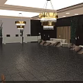 Luxurious Modern Lobby Furniture With Comfortable Sofas Stylish Chandeliers And Green Plants