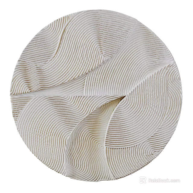 Minimalist Modern Cream Colored Circular Wall Decor With Wavy Striped 3D Textured Design 3d model 