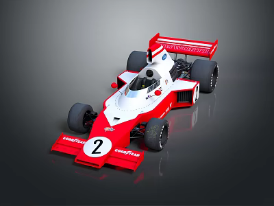 Red And White Formula One Racing Car With Number 2 And Goodyear Logo 3d model