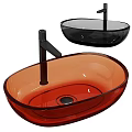 Transparent Glass Oval Washbasins in Red and Black with Black Faucet Design