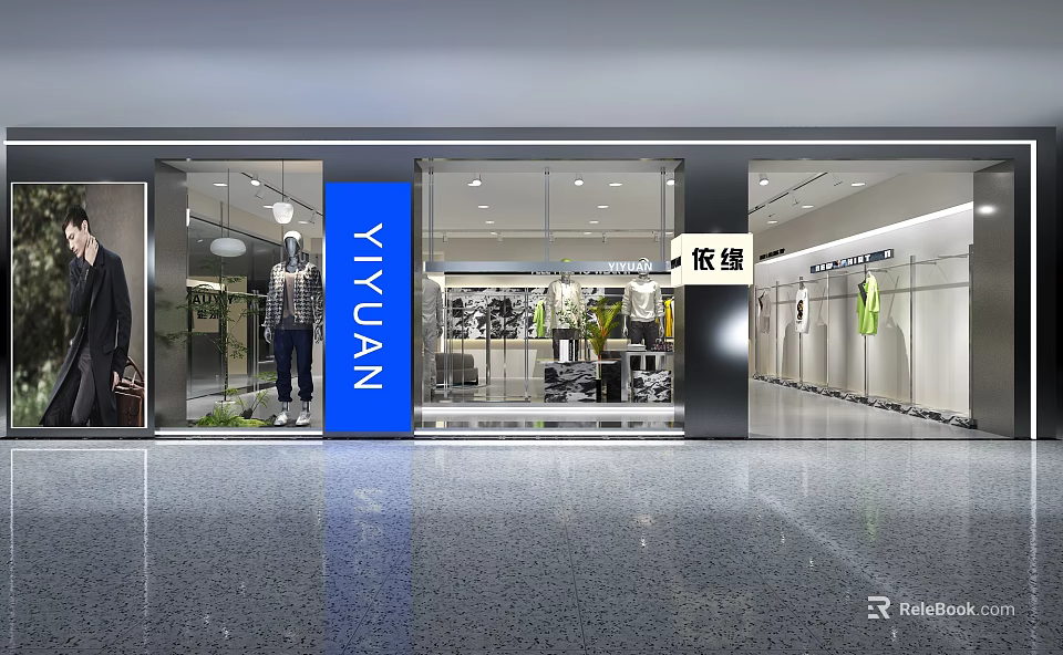 Bright Modern Clothing Store Featuring Window Mannequins And Well Arranged Interior Clothing Displays 3d model 