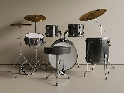 Modern Drum Set With Drums Cymbals And Stylish Black Stool 3d model