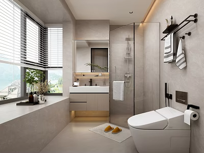 Modern Bathroom Interior Design With Glass Shower Enclosure Toilet Vanity And Mirror 3d model