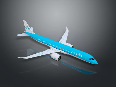 Blue Commercial Aircraft with White Logo on Fuselage Wings and Tail Design 3d model