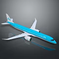 Blue Commercial Aircraft with White Logo on Fuselage Wings and Tail Design